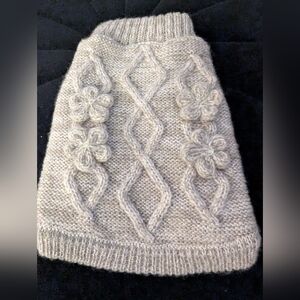 Dog Knit Sweater  In Tan Cream Sparkle with Floral Design Size Small